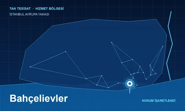 İstanbul Avrupa Yakası haritasında Bahçelievler hizmet bölgesi işaretli