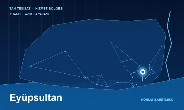 İstanbul Avrupa Yakası haritasında Eyüpsultan hizmet bölgesi işaretli